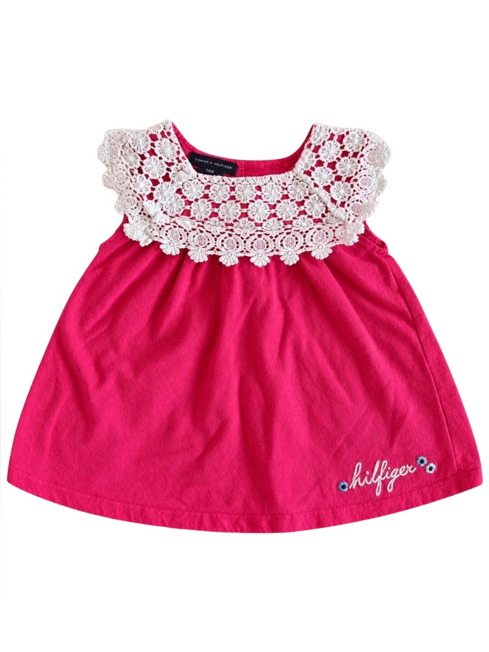 Tommy Hilfiger Baby Girls Pink Crochet Lace Dress Size 18M